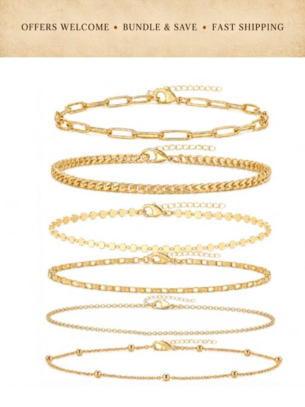 Gold/Silver Bracelets Bracelets Set, Waterproof Layered Dainty Adjustable Snake